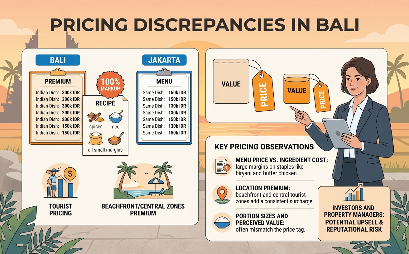 Price discrepancies in Bali Indian food