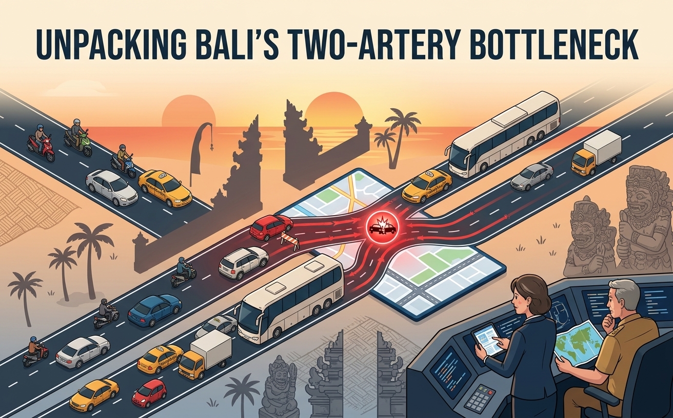 Bali traffic bottleneck illustration